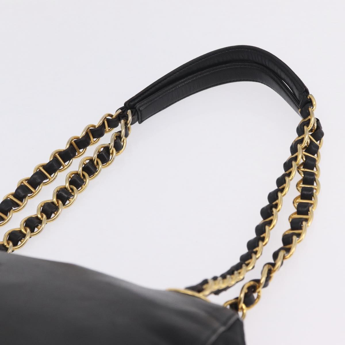 PRADA Chain Shoulder Bag Leather Black Gold