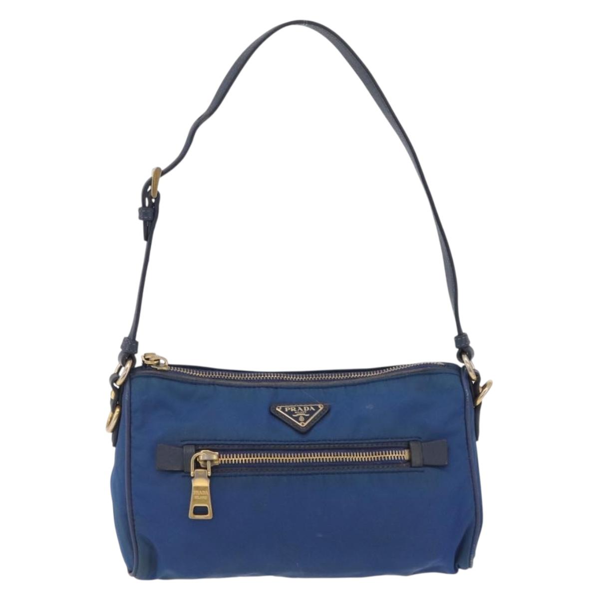 PRADA Shoulder Bag Nylon Blue Gold