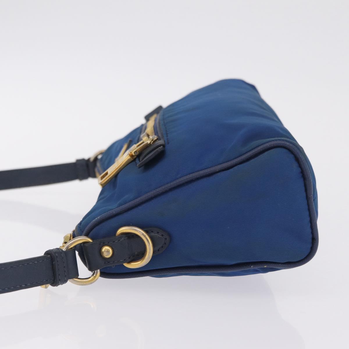 PRADA Shoulder Bag Nylon Blue Gold