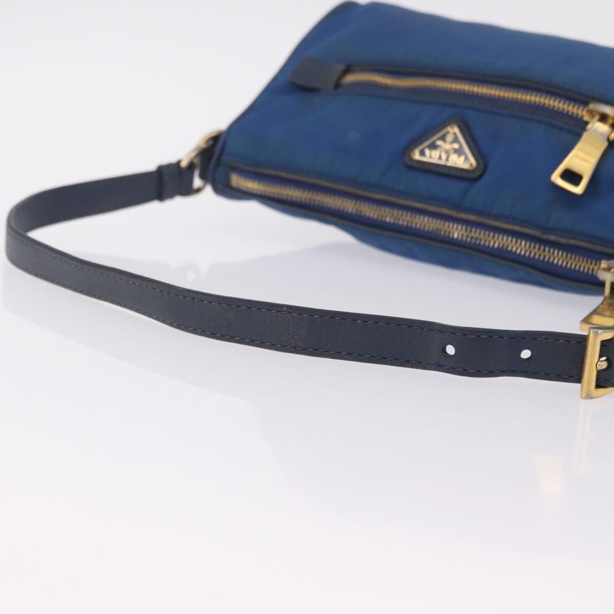 PRADA Shoulder Bag Nylon Blue Gold