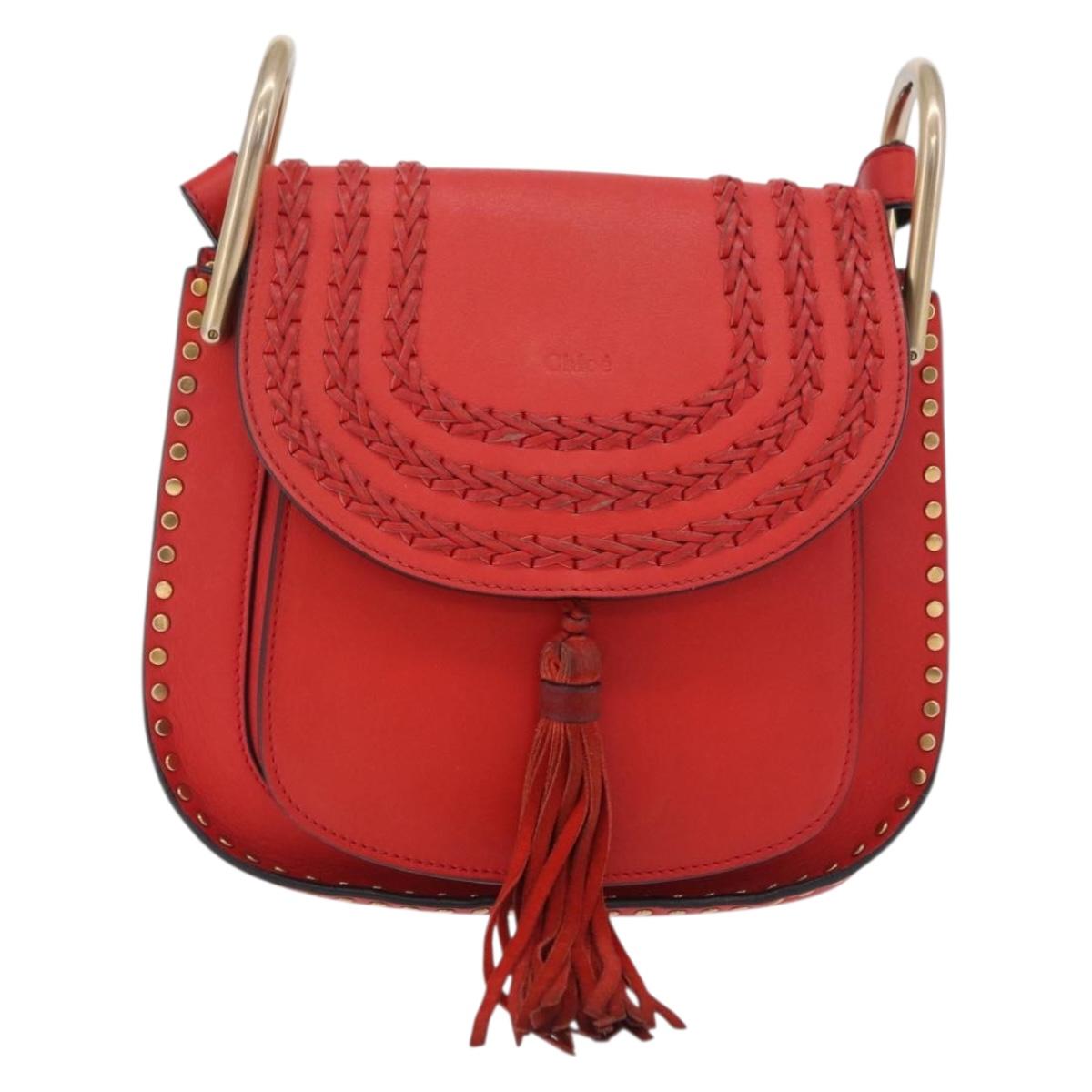 Chloe Shoulder Bag Leather Red Gold