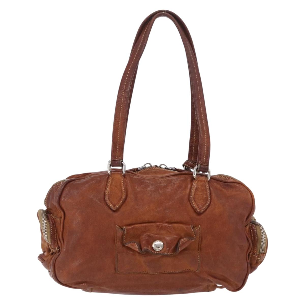 PRADA Tote Bag Leather Brown Silver