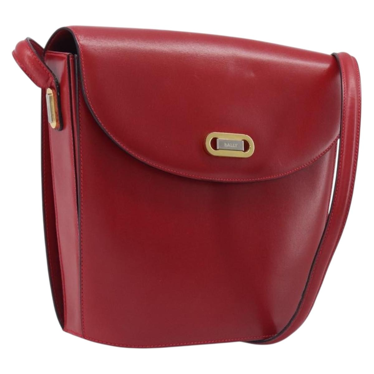 Bally Shoulder Bag Leather Red Gold Tone