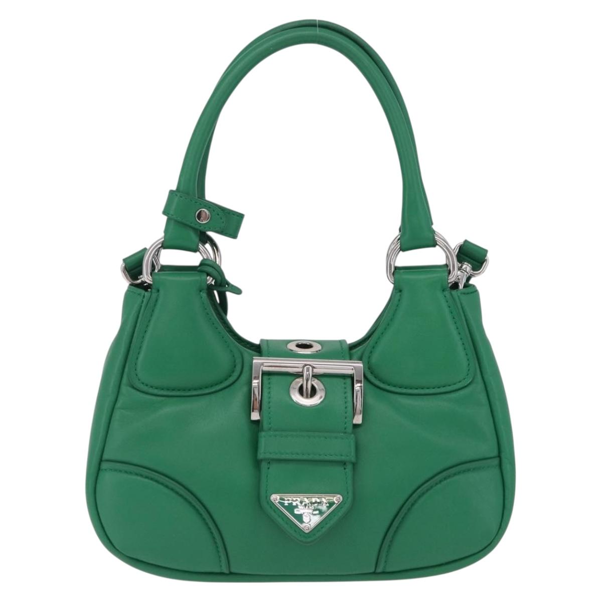 PRADA Hand Bag Leather 2way Green Silver