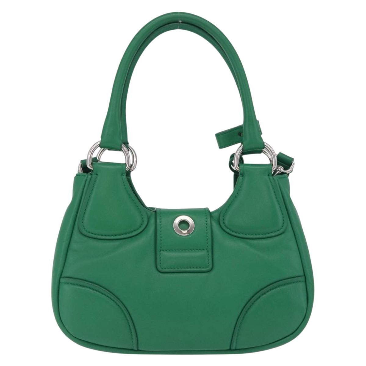PRADA Hand Bag Leather 2way Green Silver