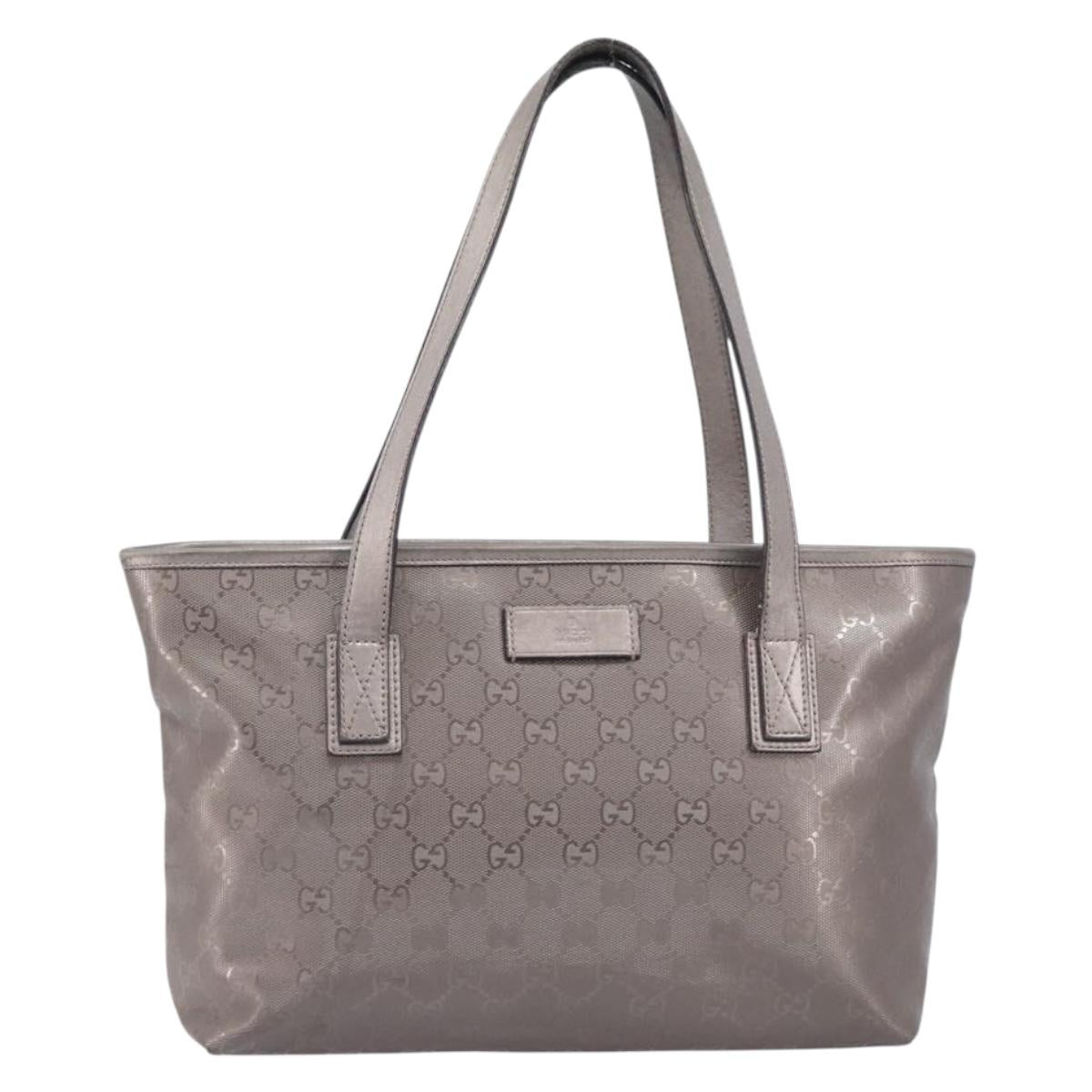 GUCCI GG Implementation Tote Bag PVC Leather Silver 211138