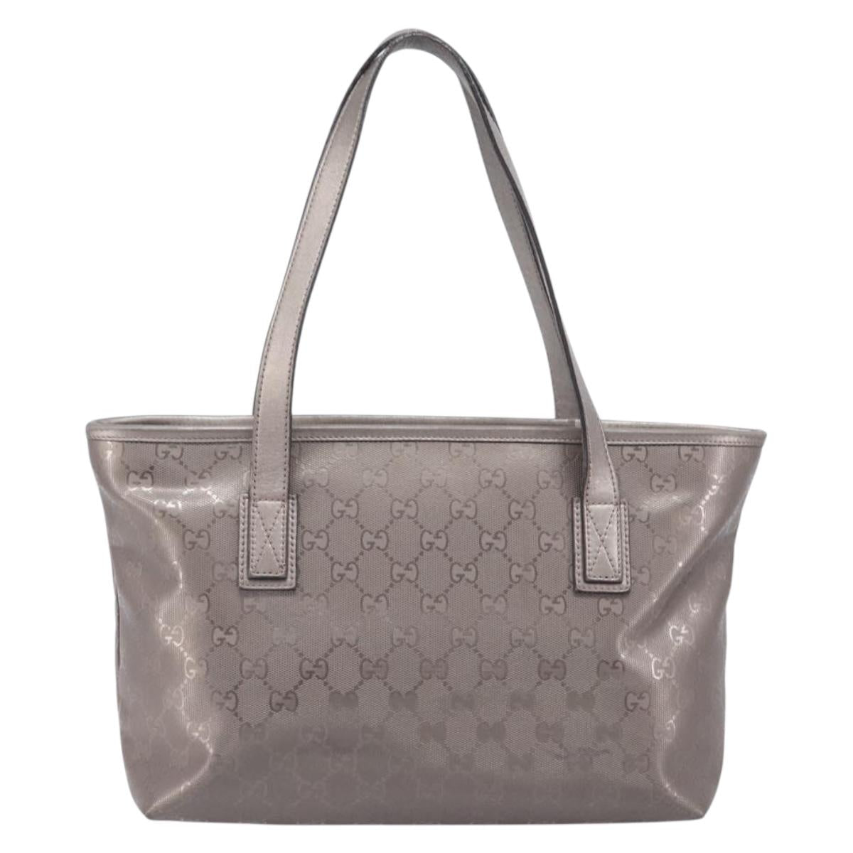 GUCCI GG Implementation Tote Bag PVC Leather Silver 211138