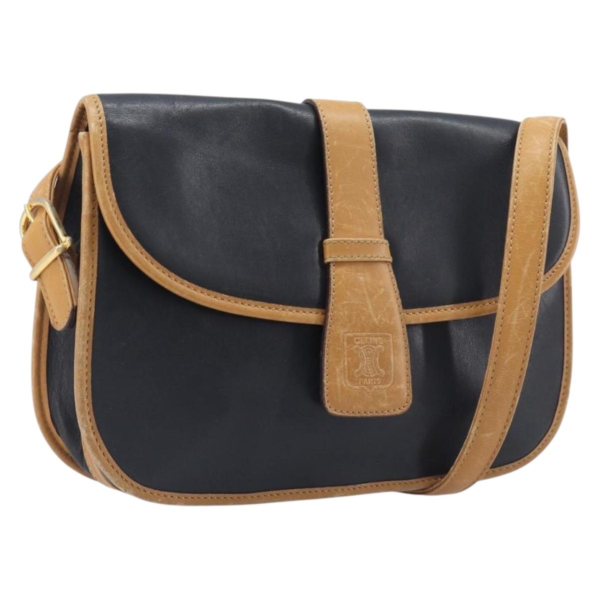 CELINE Shoulder Bag Leather Black Gold Tone