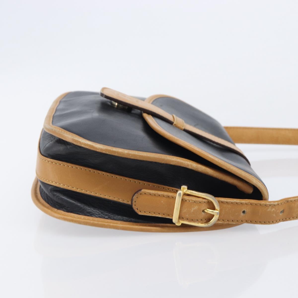 CELINE Shoulder Bag Leather Black Gold Tone
