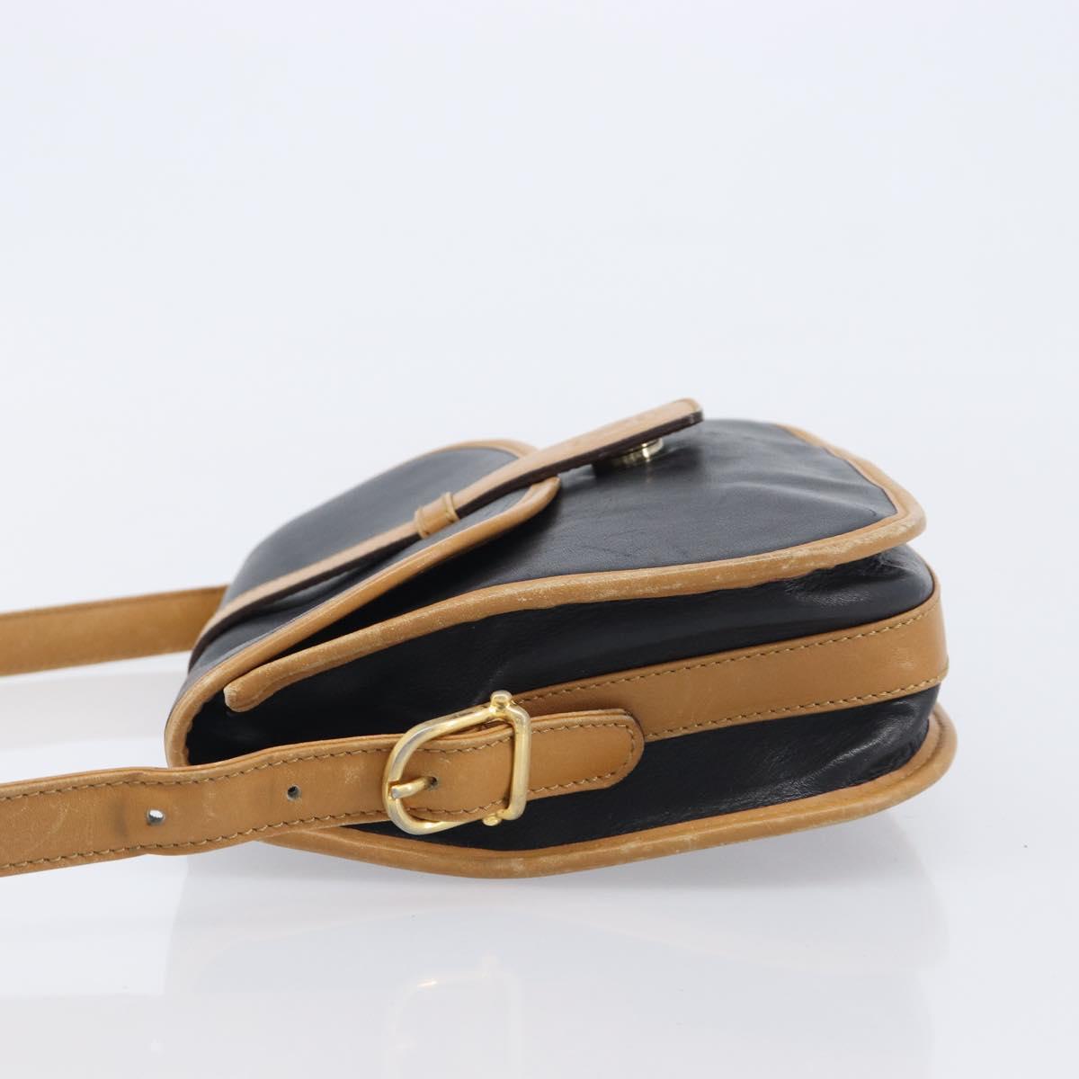 CELINE Shoulder Bag Leather Black Gold Tone