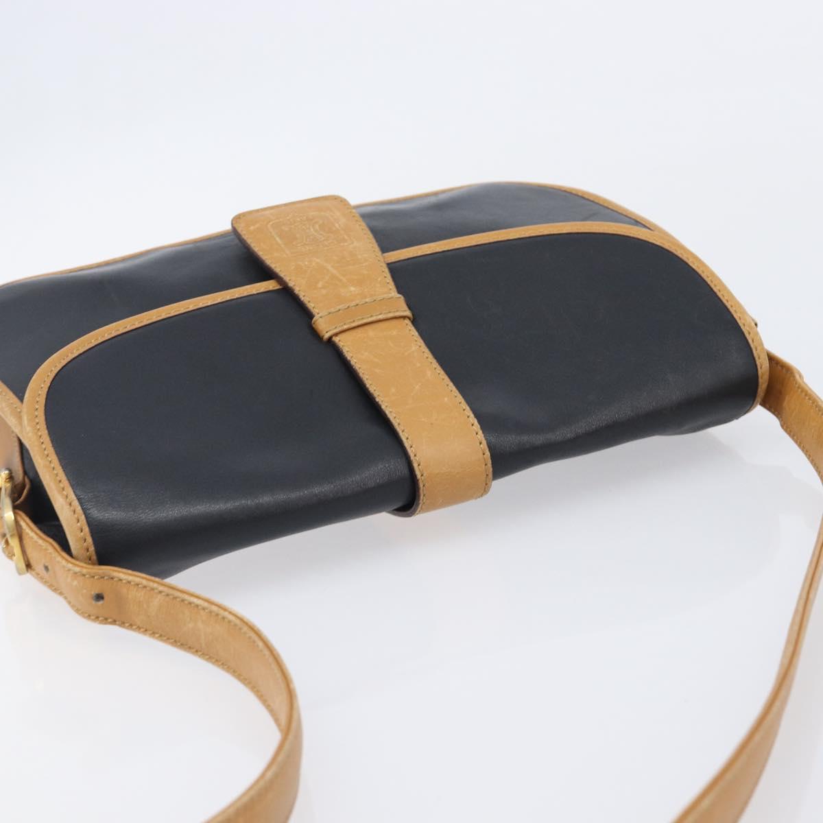 CELINE Shoulder Bag Leather Black Gold Tone
