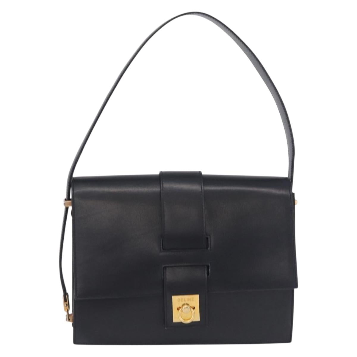 CELINE Shoulder Bag Leather Navy Gold