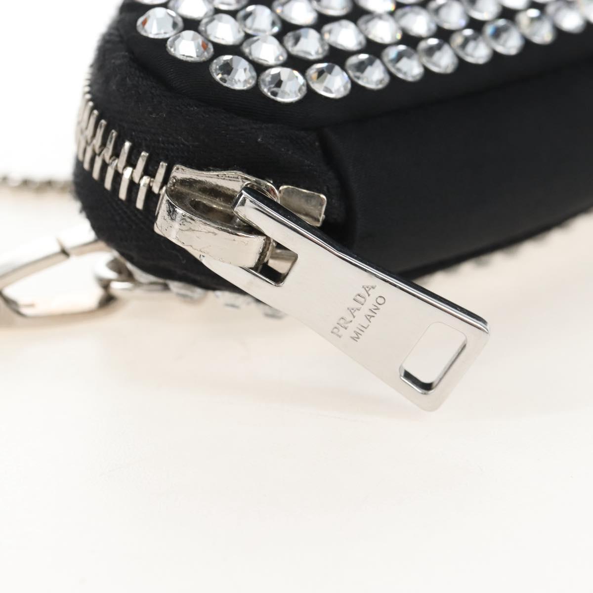 PRADA Triangle Chain Shoulder Pouch Satin Black Silver