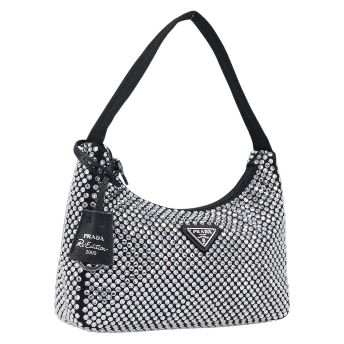 PRADA Hand Pouch Satin Black Silver