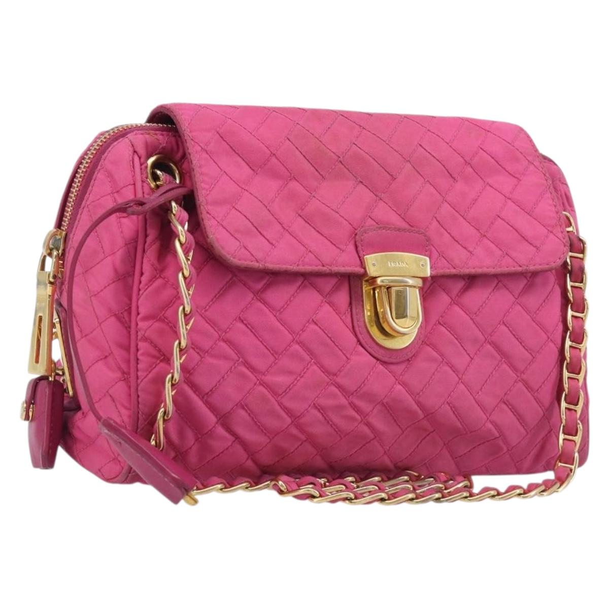 PRADA Chain Shoulder Bag Nylon Pink Gold