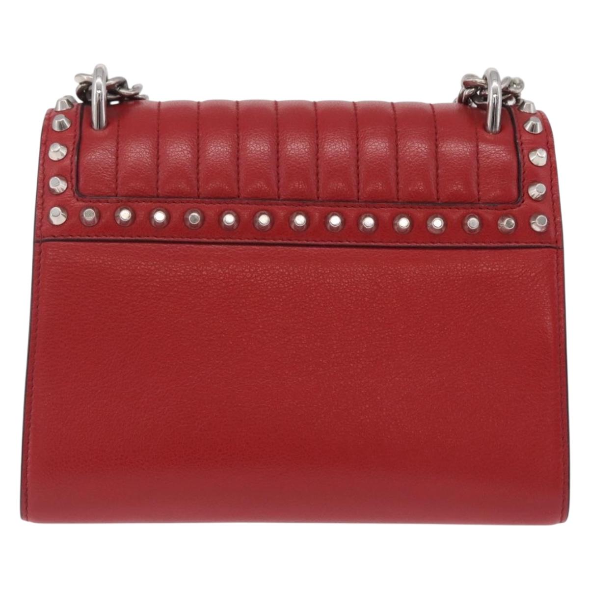 PRADA Chain Shoulder Bag Leather Red Silver