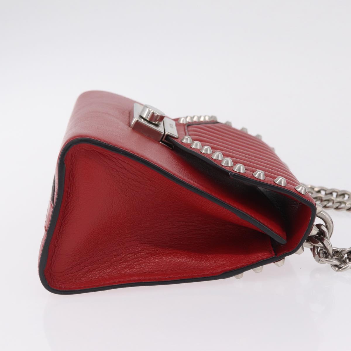 PRADA Chain Shoulder Bag Leather Red Silver
