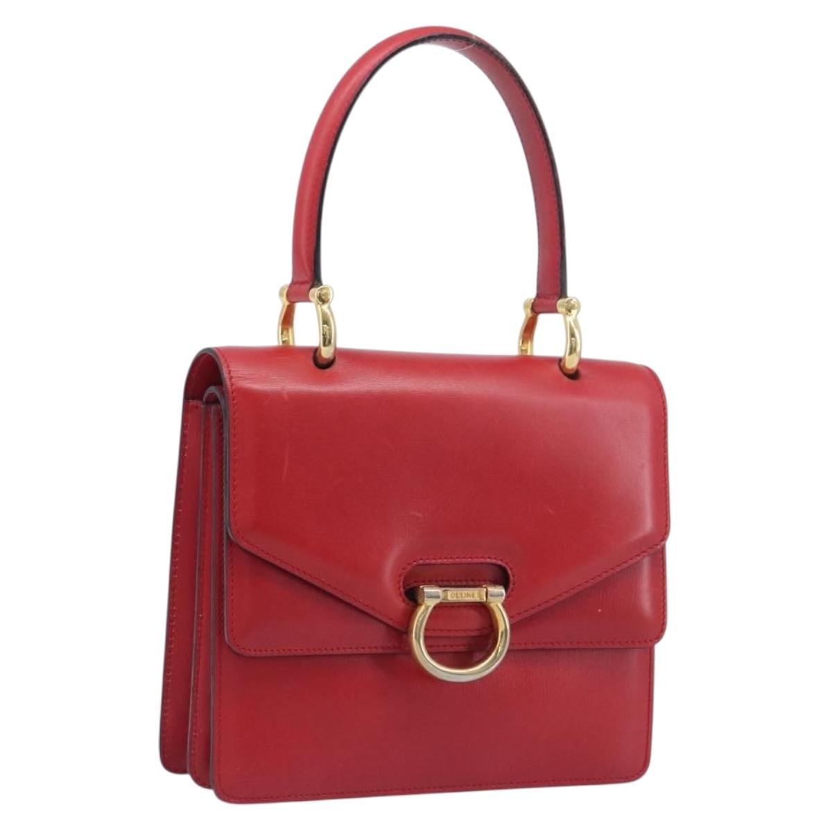 CELINE Hand Bag Leather Red Gold