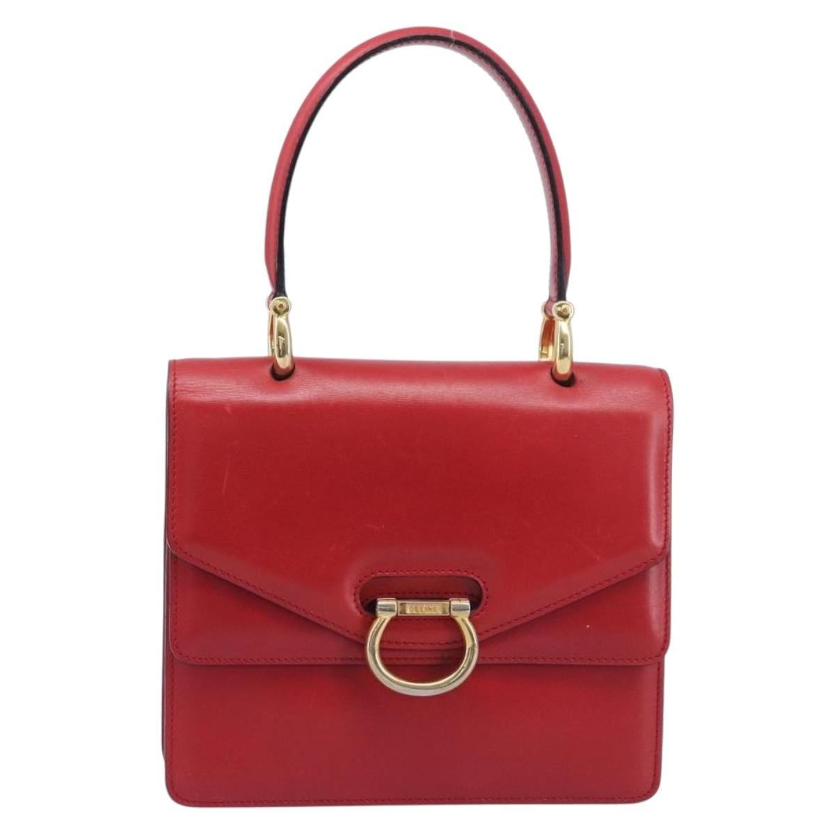 CELINE Hand Bag Leather Red Gold