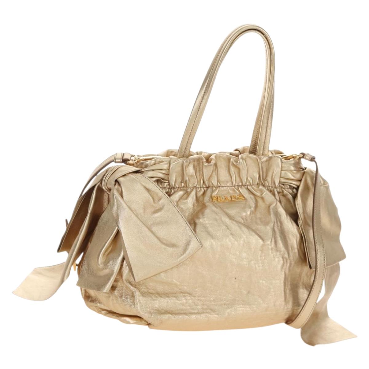 PRADA Hand Bag Leather 2way Gold
