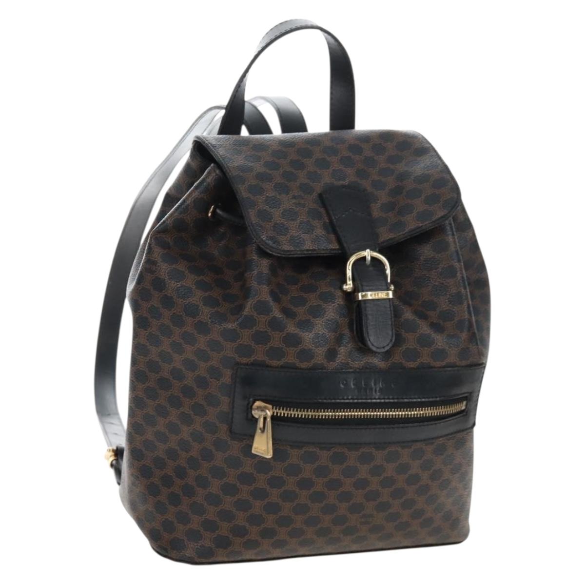 CELINE Macadam Canvas Backpack PVC Leather Black Gold