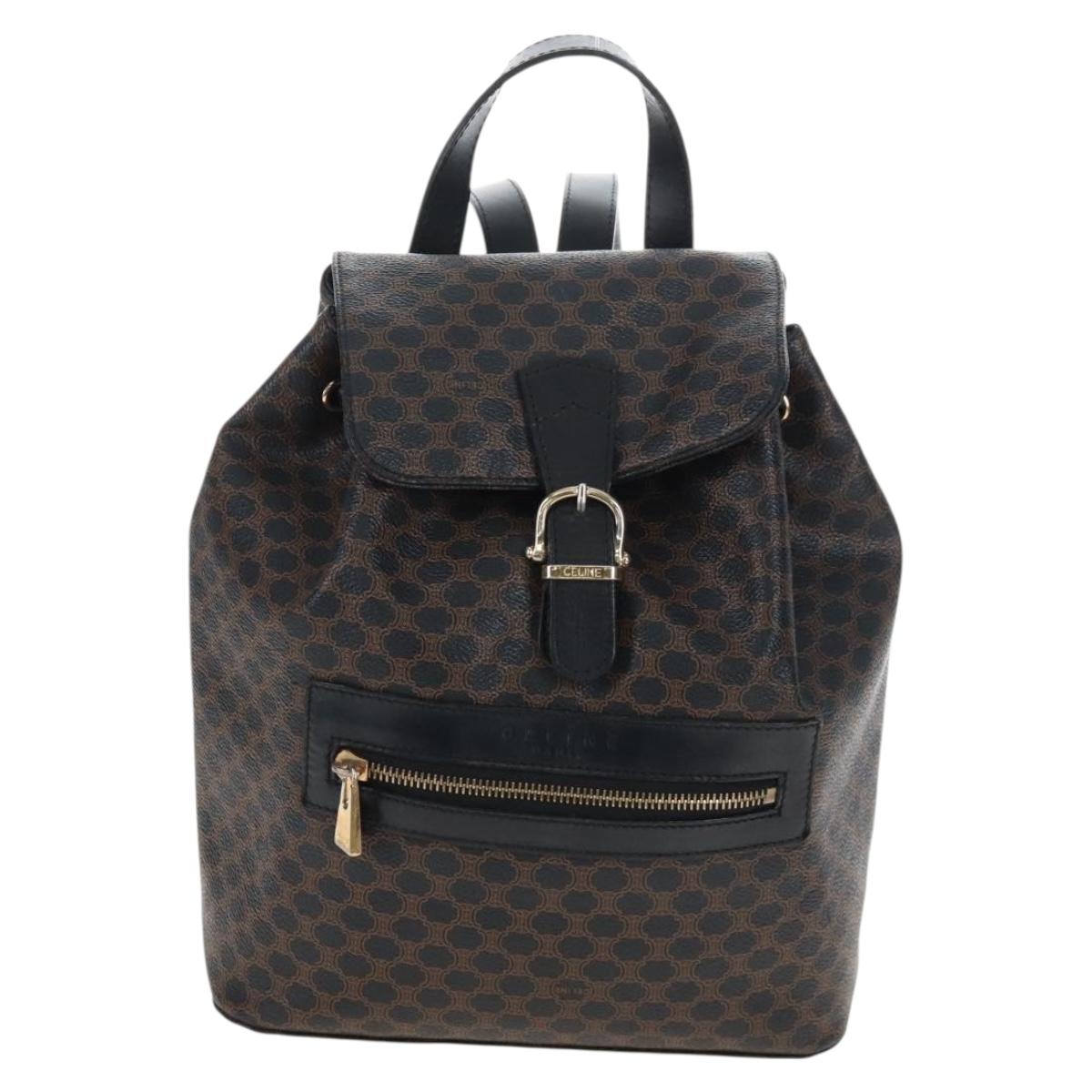 CELINE Macadam Canvas Backpack PVC Leather Black Gold