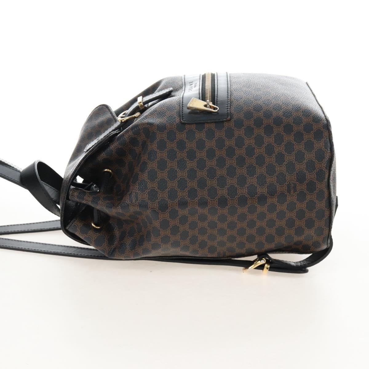 CELINE Macadam Canvas Backpack PVC Leather Black Gold