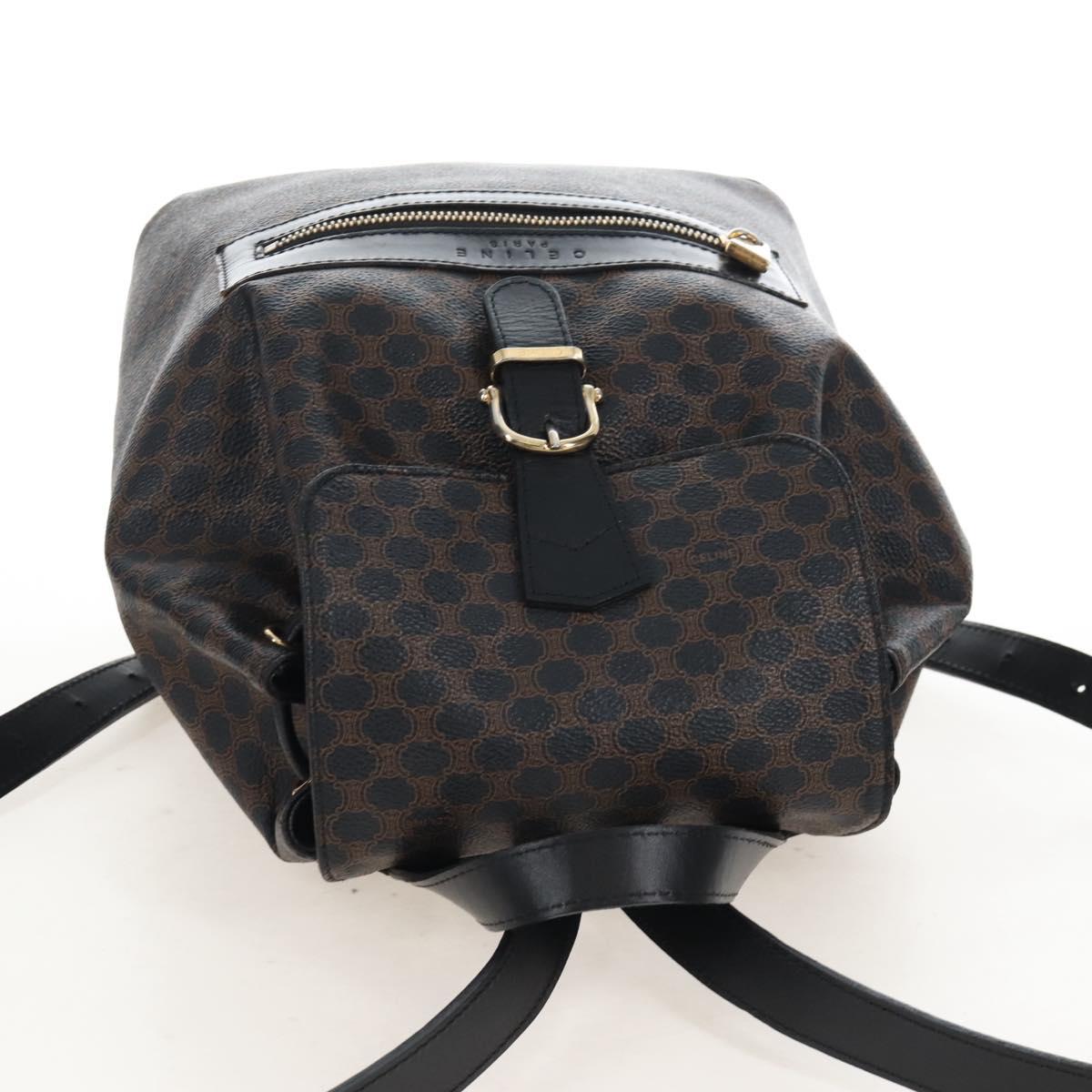 CELINE Macadam Canvas Backpack PVC Leather Black Gold