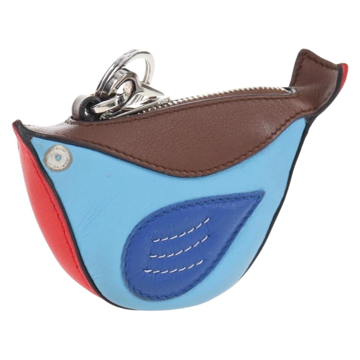 LOEWE Coin Purse Leather Light Blue Silver