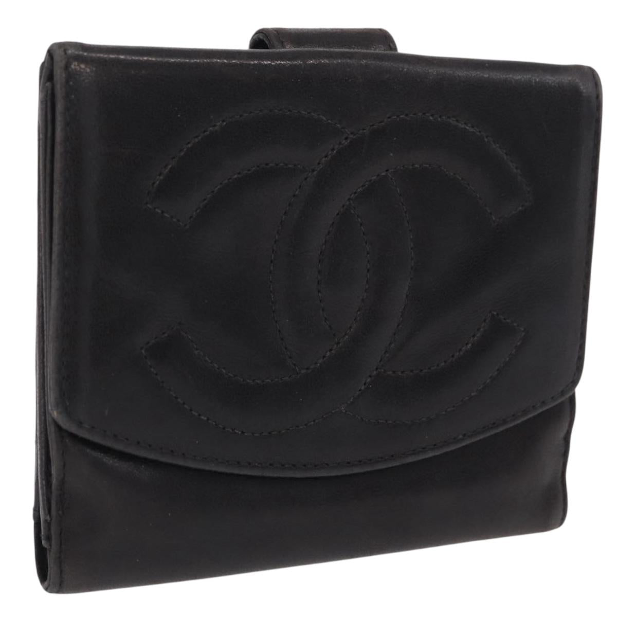 CHANEL COCO Mark Wallet Leather Black Gold CC