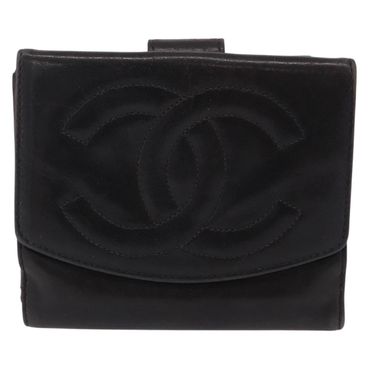 CHANEL COCO Mark Wallet Leather Black Gold CC
