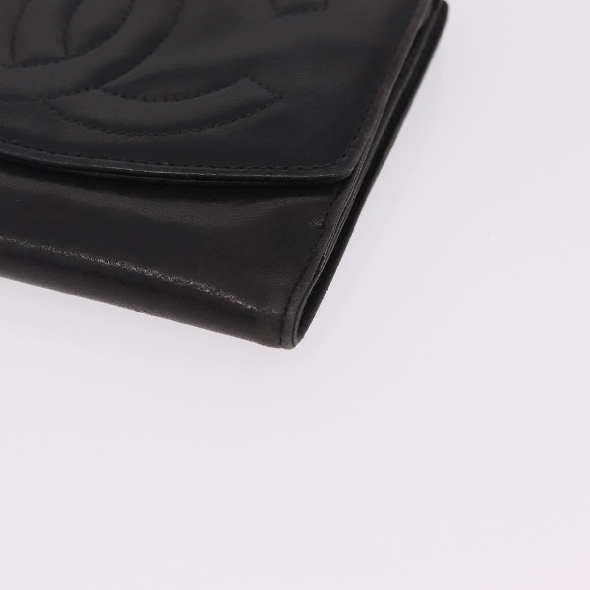CHANEL COCO Mark Wallet Leather Black Gold CC
