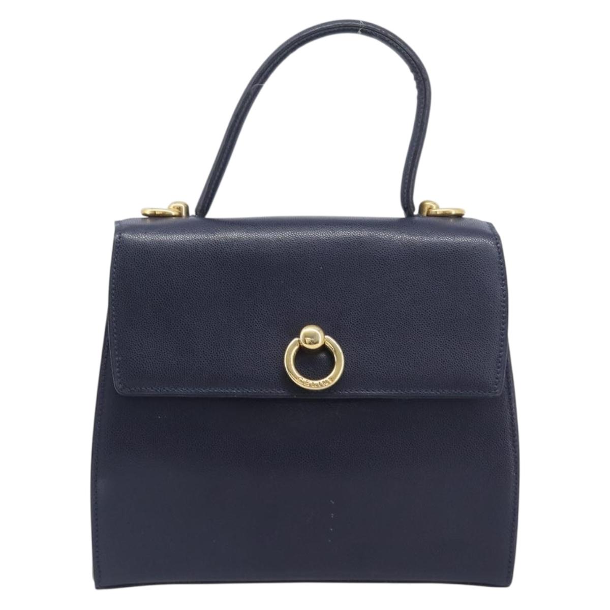 CELINE Hand Bag Leather Navy Gold
