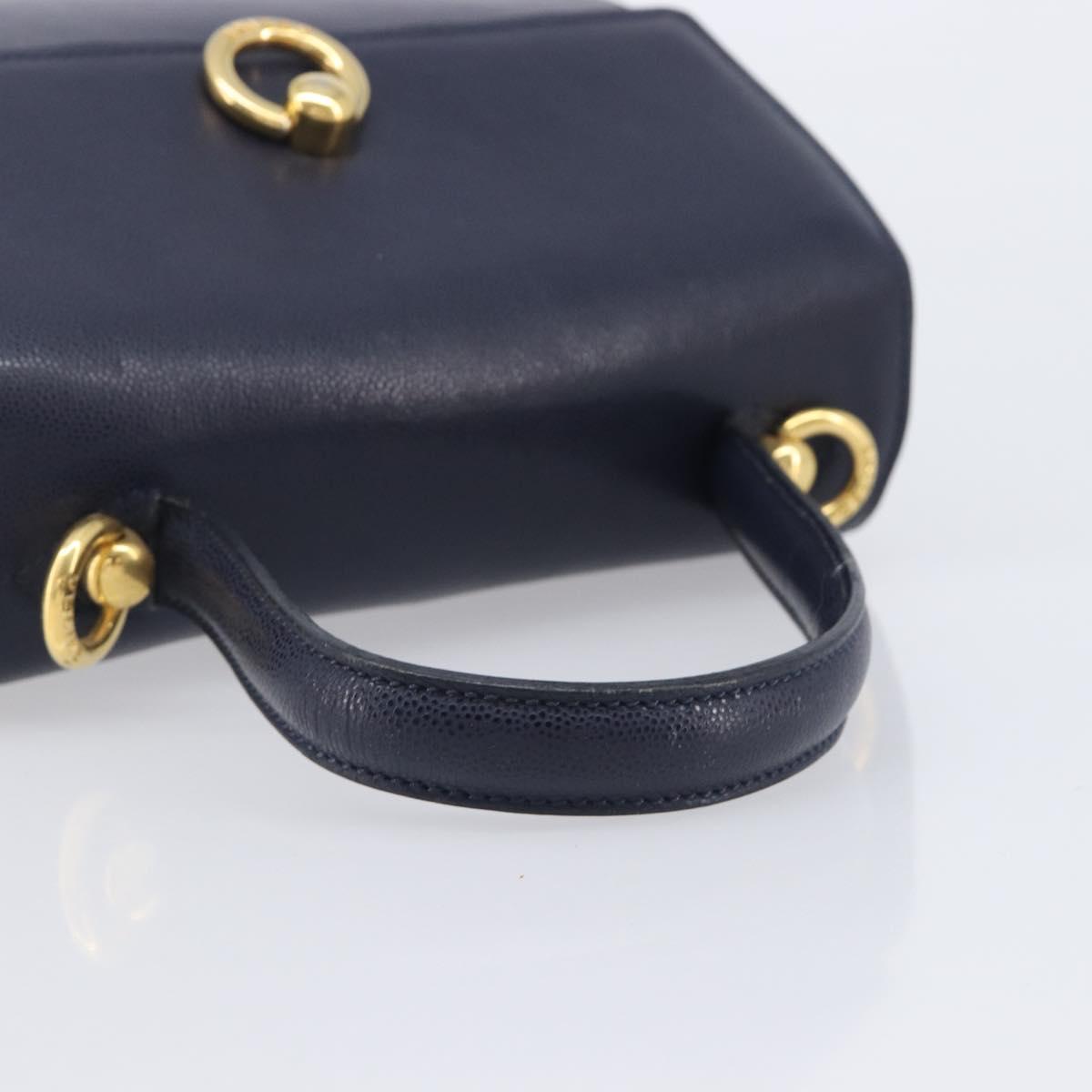 CELINE Hand Bag Leather Navy Gold