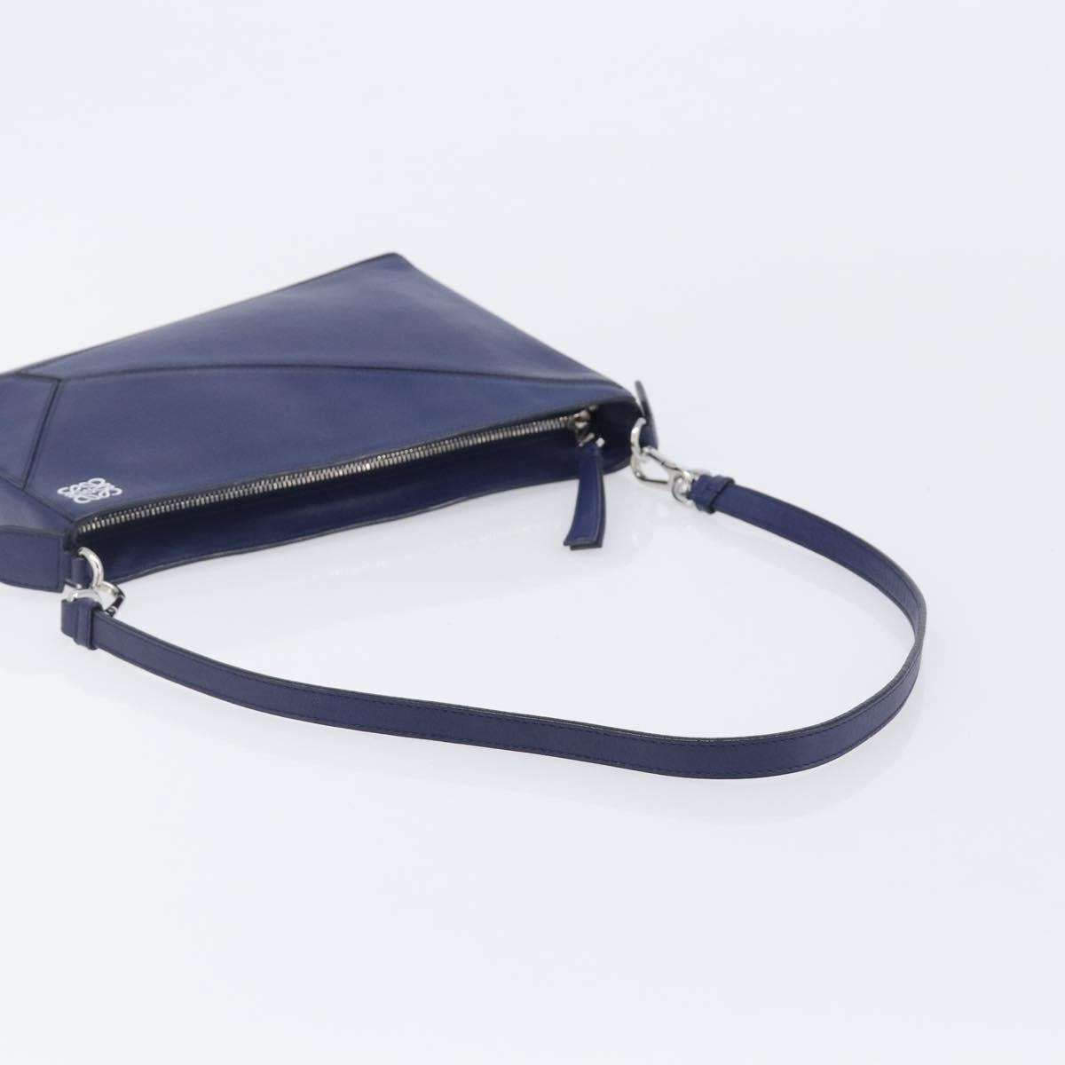 LOEWE Puzzle Pouch Shoulder Bag Leather Navy Silver