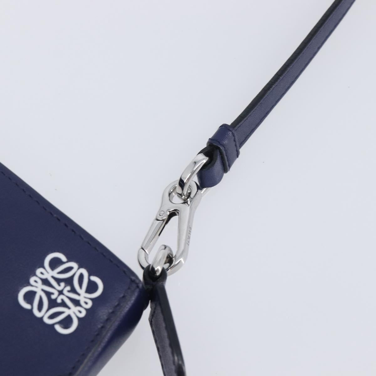LOEWE Puzzle Pouch Shoulder Bag Leather Navy Silver