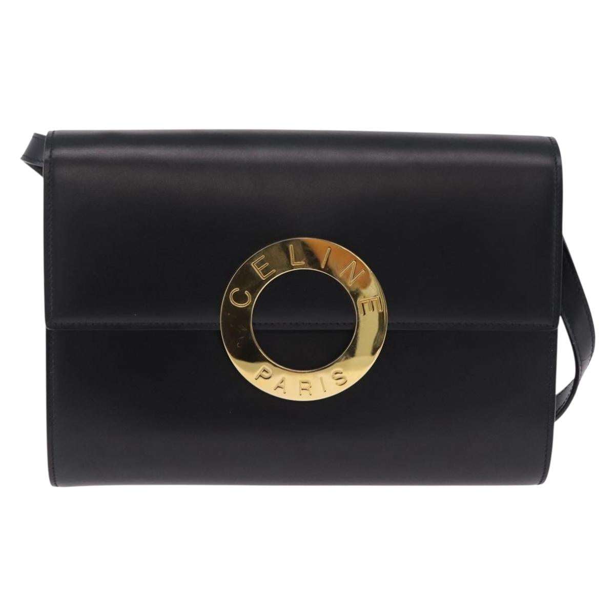 CELINE Circle Shoulder Bag Leather Black Gold