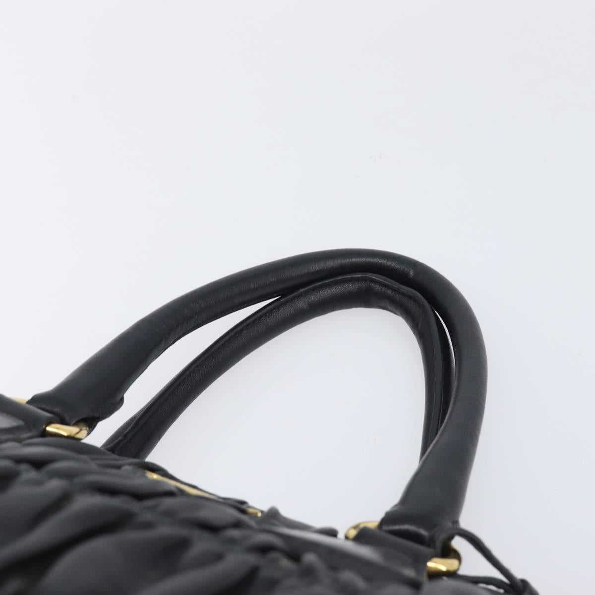 PRADA Gathered Hand Bag Leather Black Gold