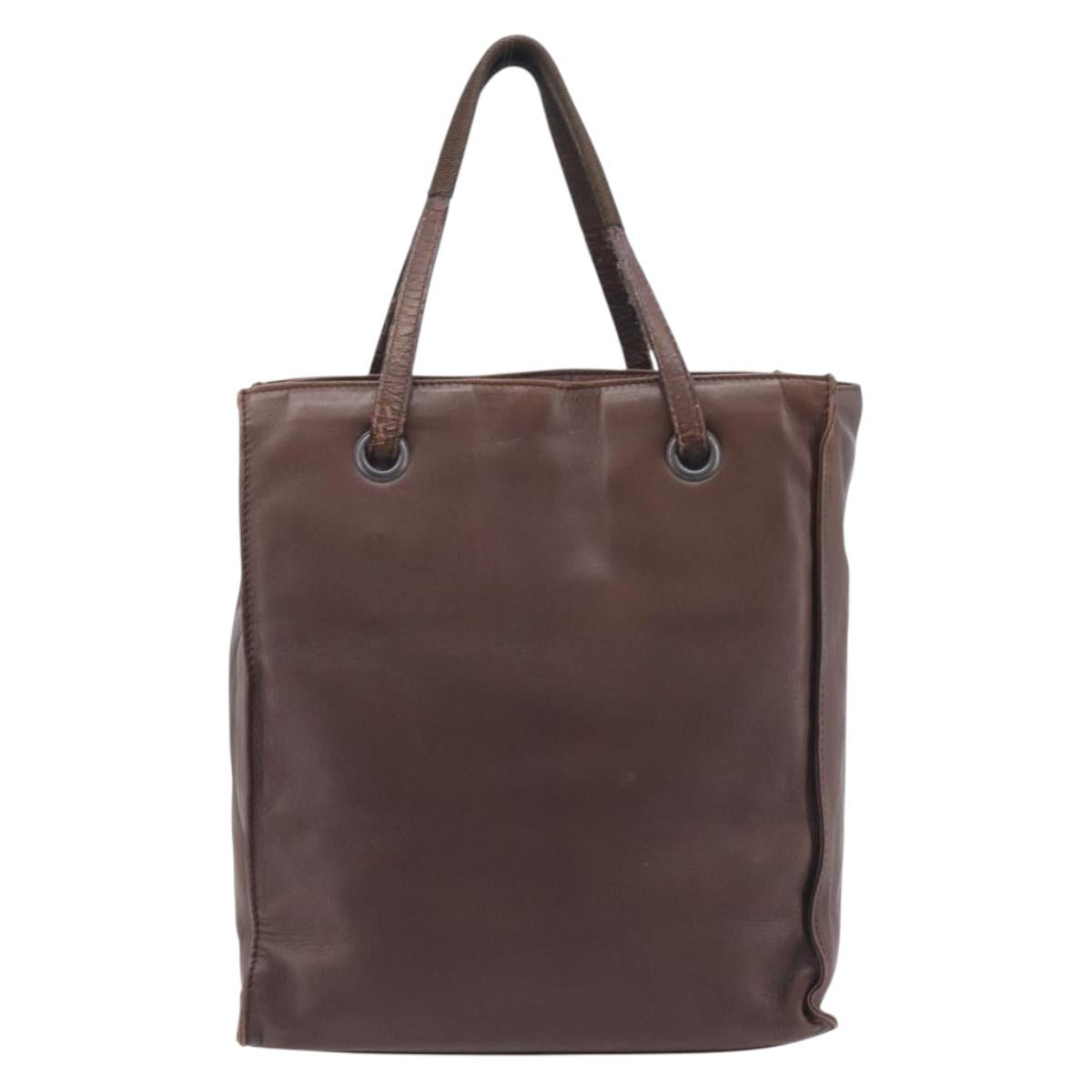 PRADA Hand Bag Leather Brown Silver