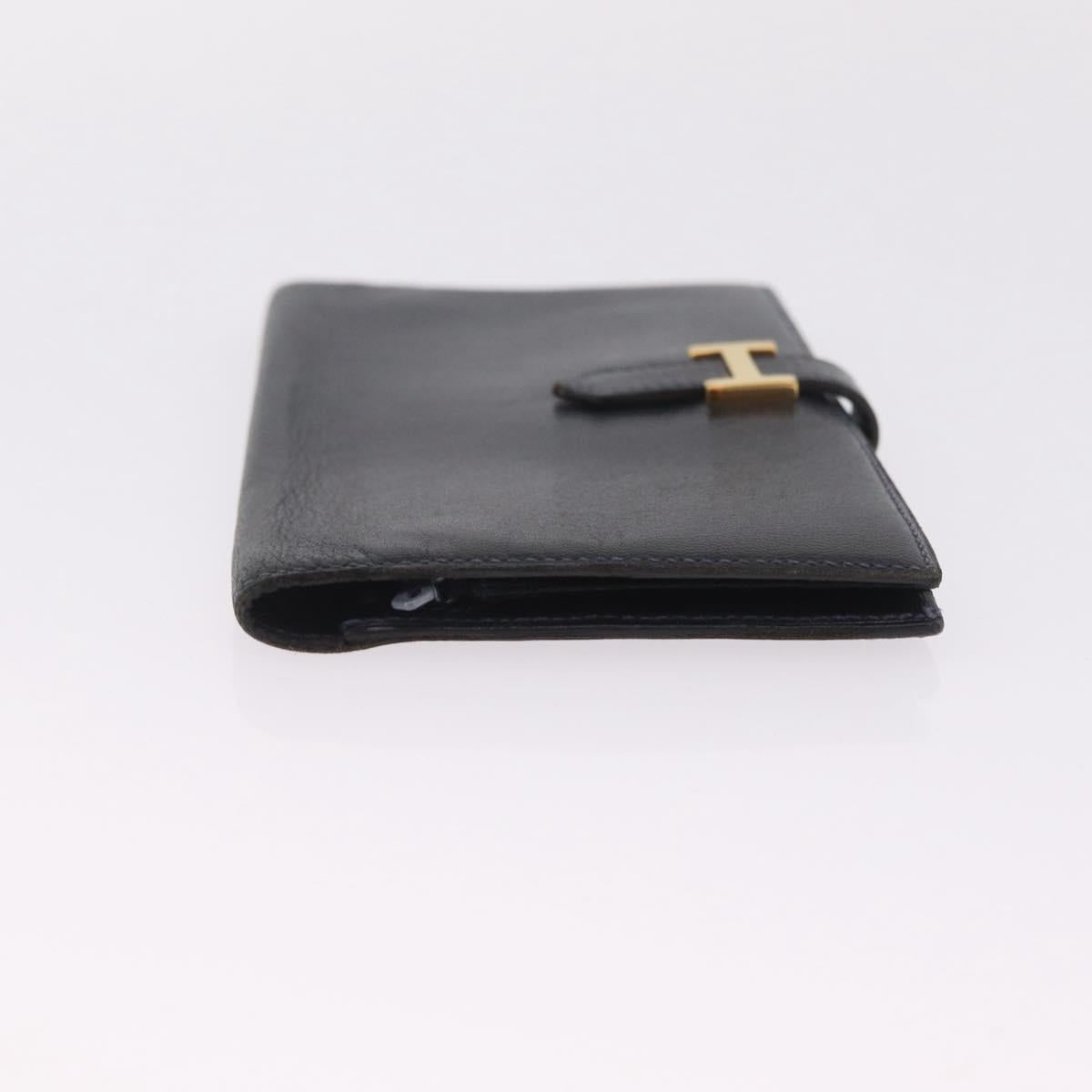 HERMES Bean Long Wallet Leather Black Gold