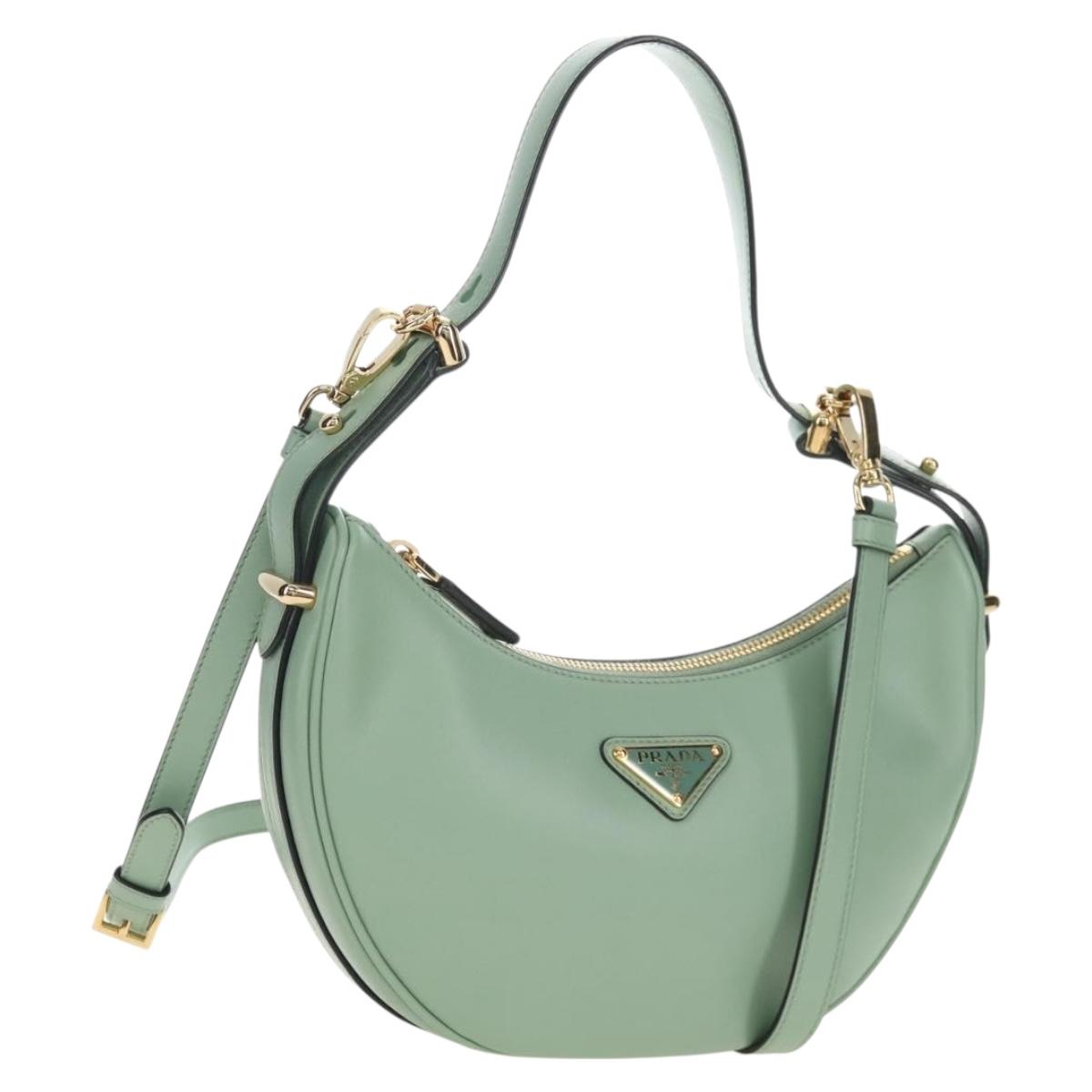 PRADA Shoulder Bag Leather 2way Green Gold Tone