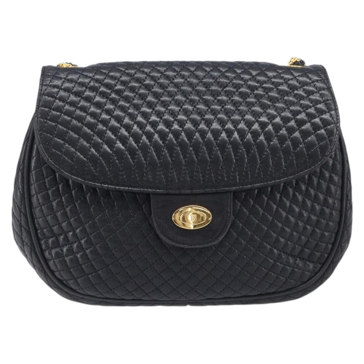 Bally Chain Shoulder Bag Leather Black Gold