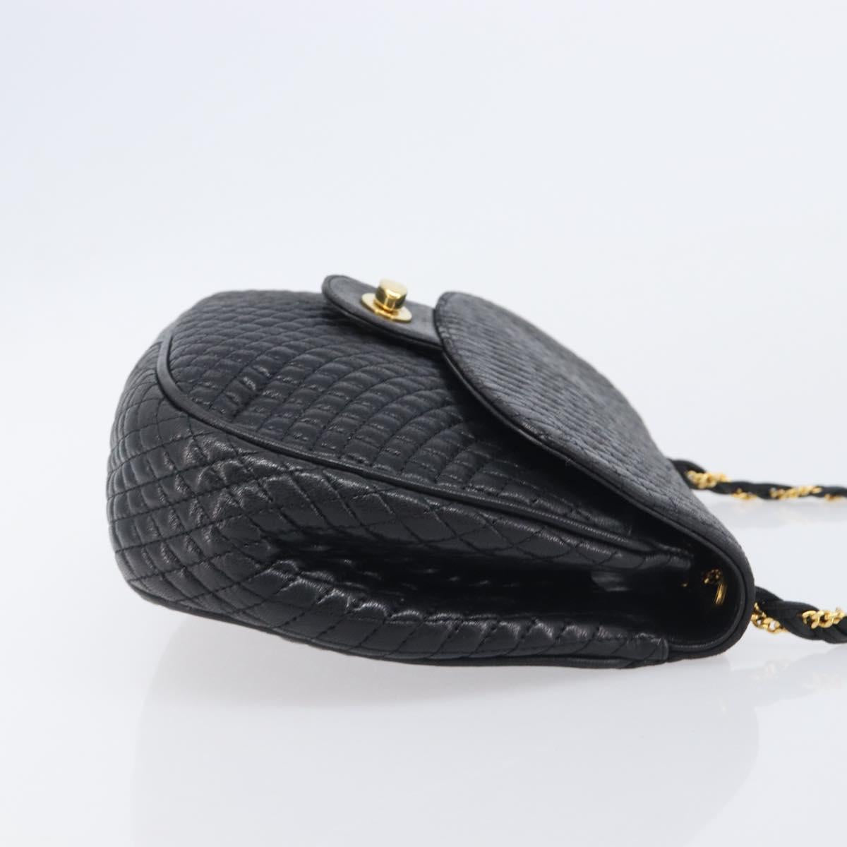 Bally Chain Shoulder Bag Leather Black Gold