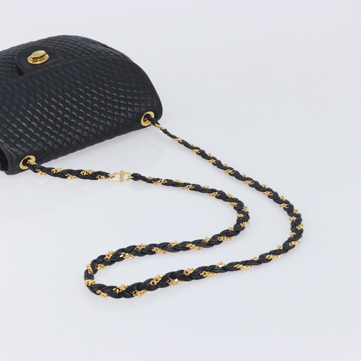 Bally Chain Shoulder Bag Leather Black Gold