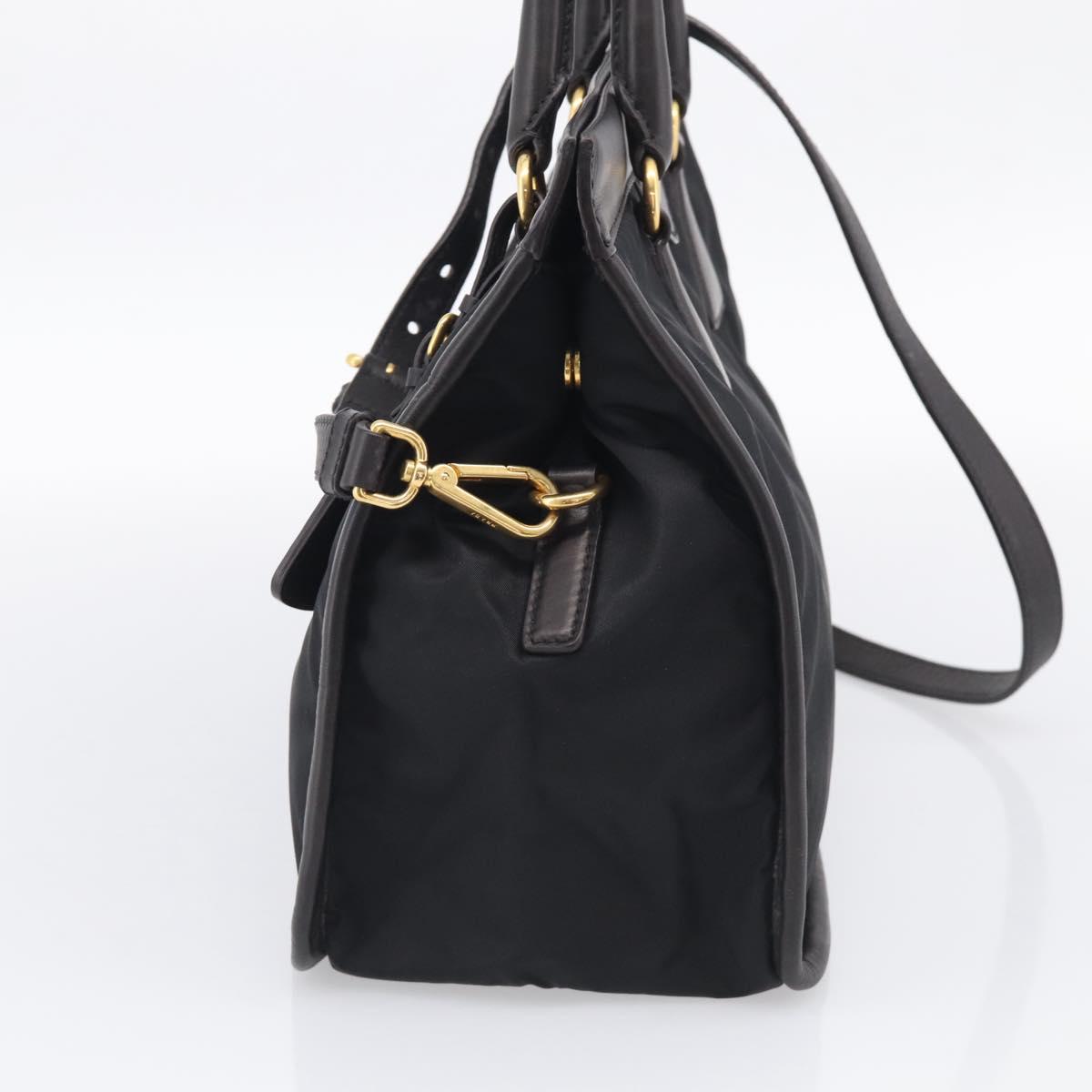 PRADA Hand Bag Nylon 2way Black Gold