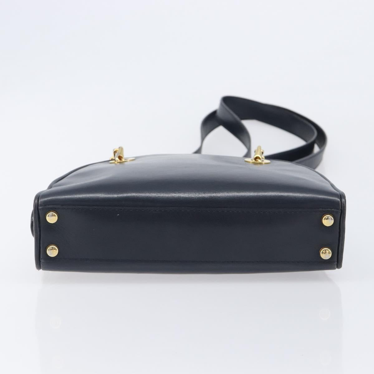 CELINE Circle Chain Shoulder Bag Leather Navy Gold