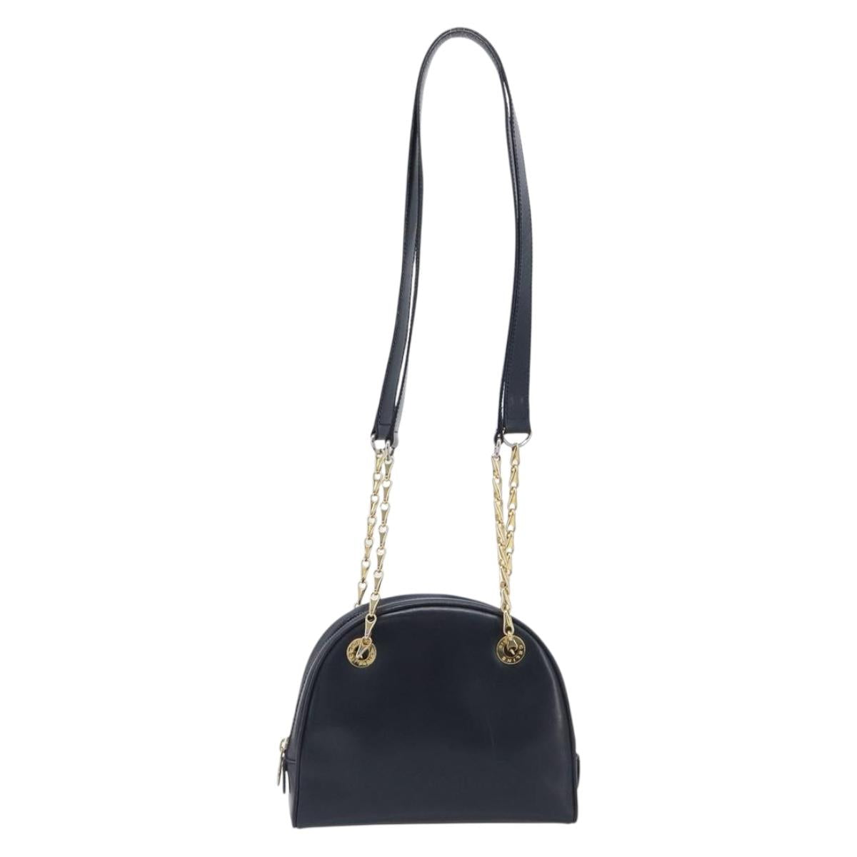 CELINE Circle Chain Shoulder Bag Leather Navy Gold