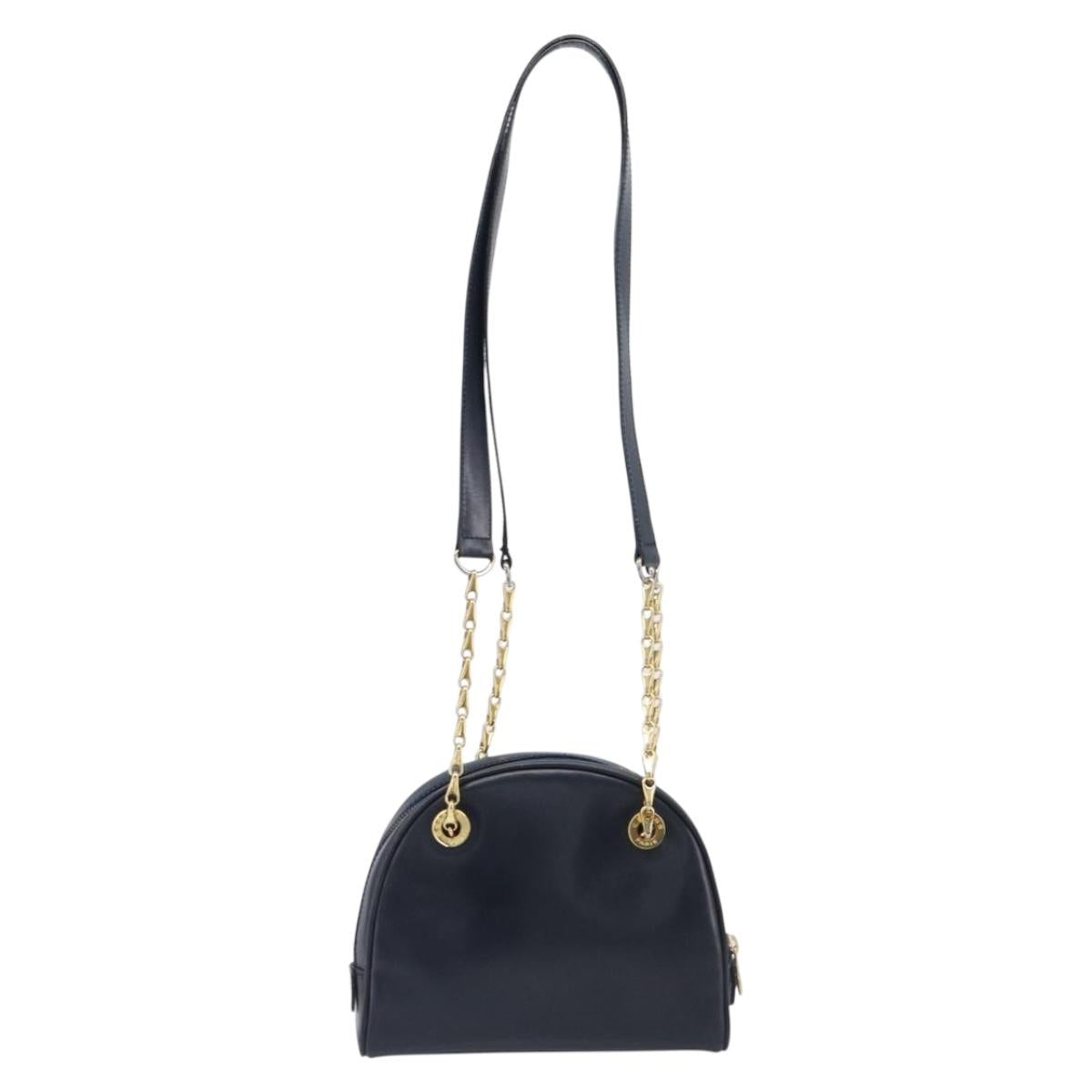CELINE Circle Chain Shoulder Bag Leather Navy Gold