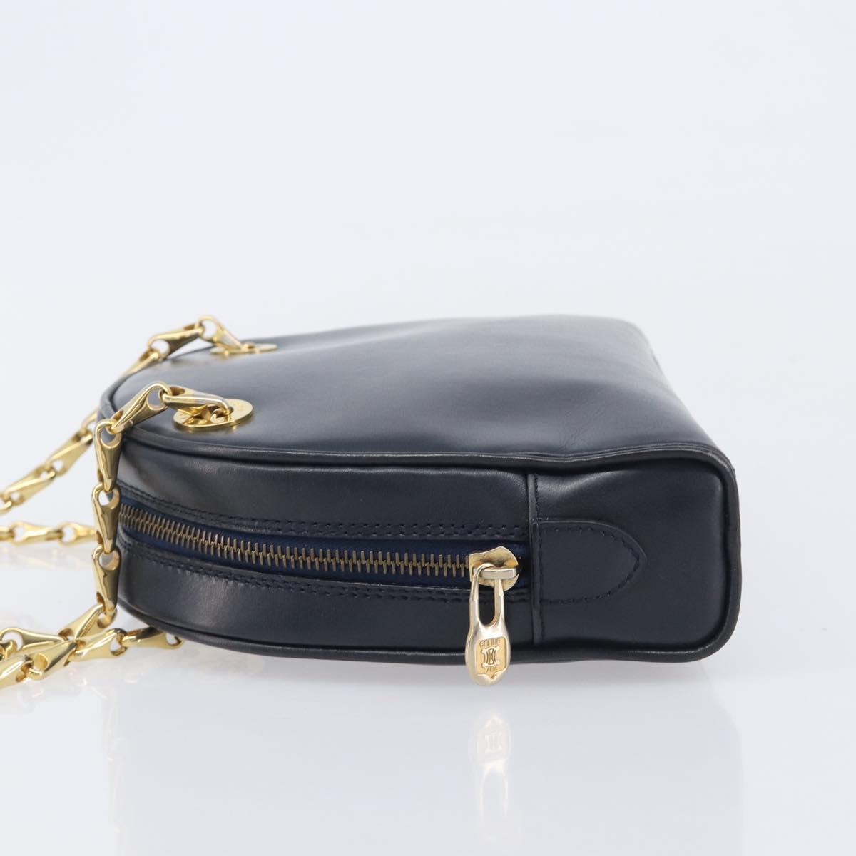 CELINE Circle Chain Shoulder Bag Leather Navy Gold