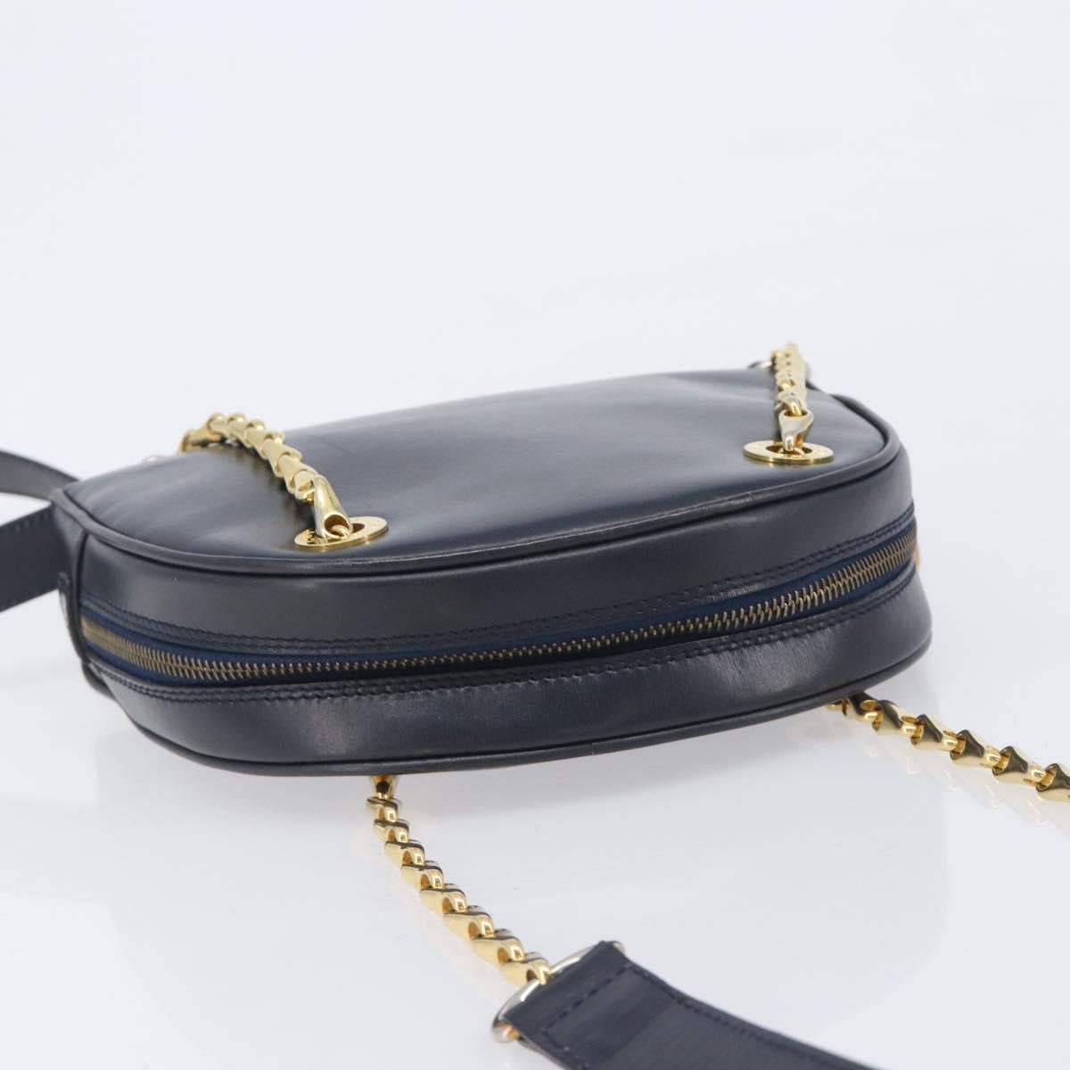 CELINE Circle Chain Shoulder Bag Leather Navy Gold